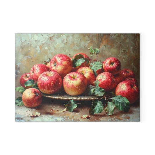 Rustic Apple Still Life Glass Cutting Board — Rustic Apple Still Life Decorative Chopping Board