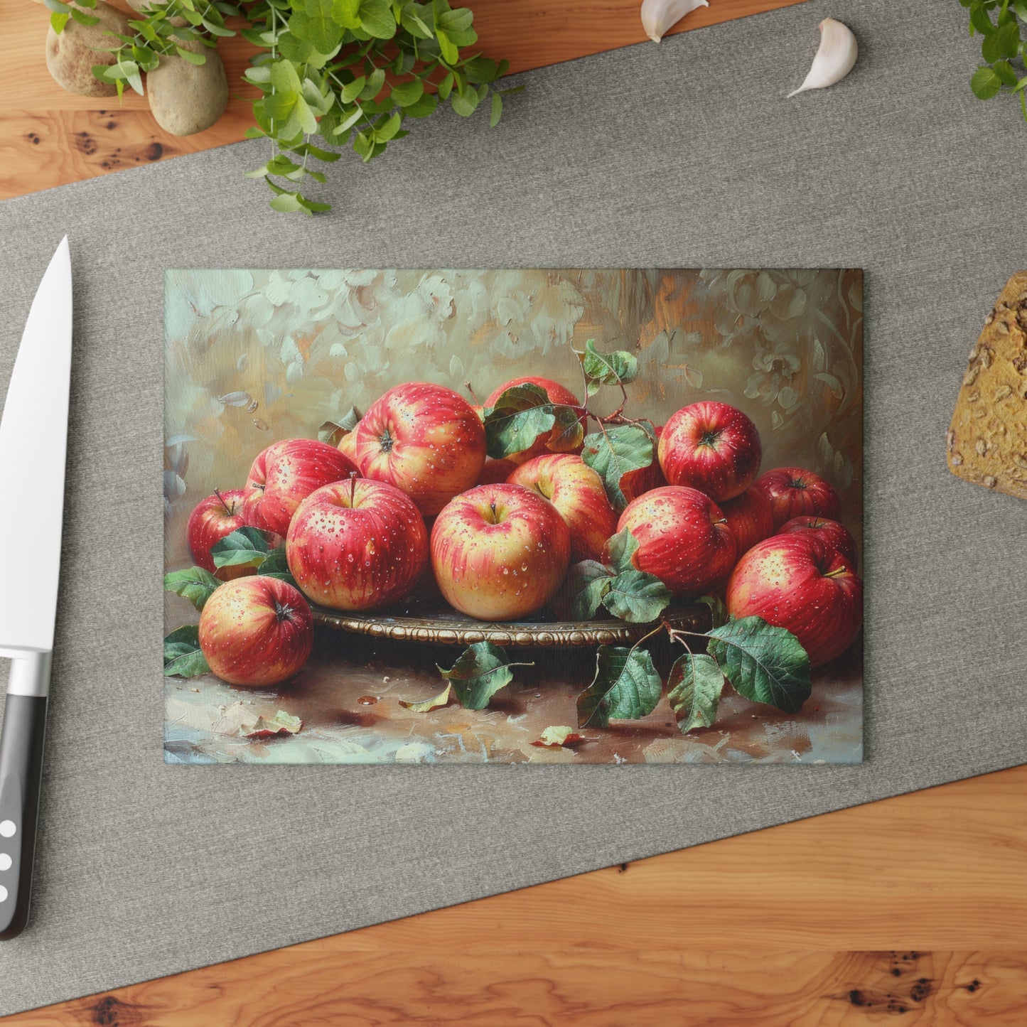 Rustic Apple Still Life Glass Cutting Board — Rustic Apple Still Life Decorative Chopping Board