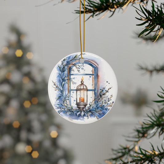 Blue Window Ceramic Christmas Ornaments