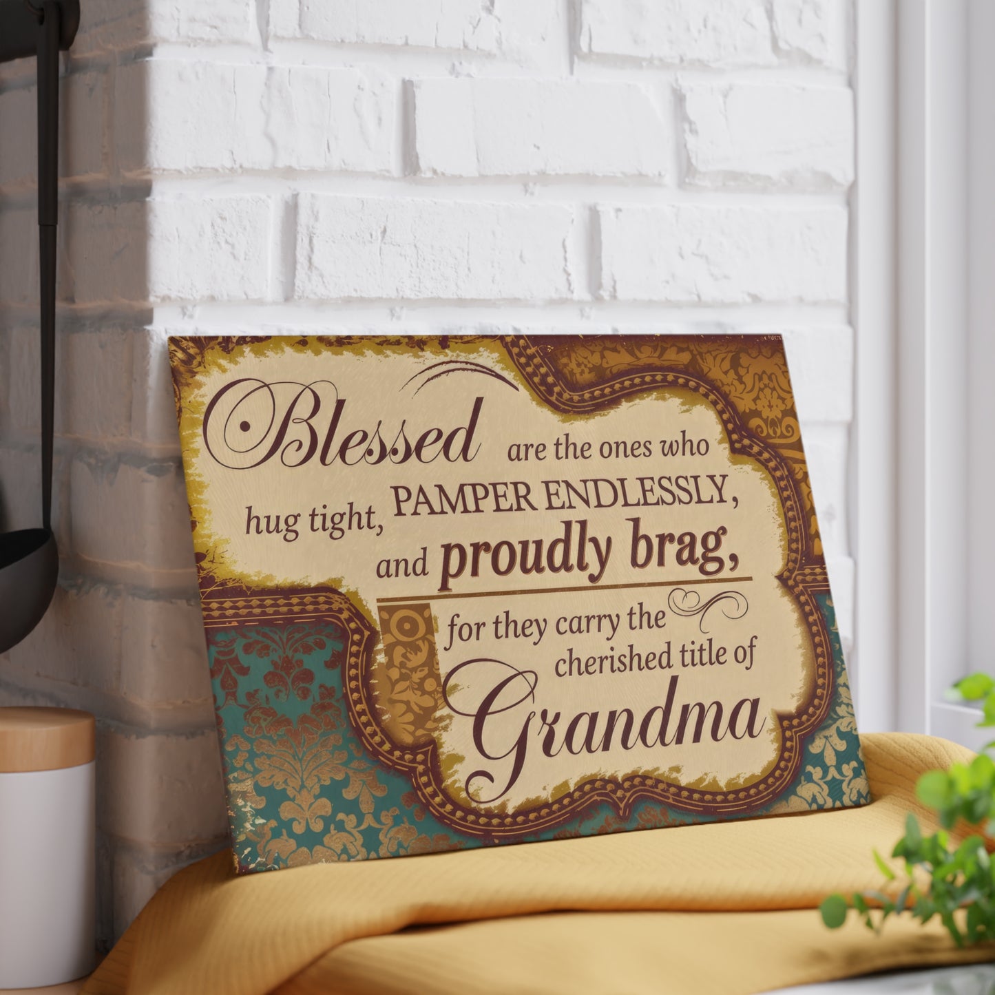 Grandma Decorative Glass Cutting Board – "Blessed...cherished title of Grandma" Kitchen Gift