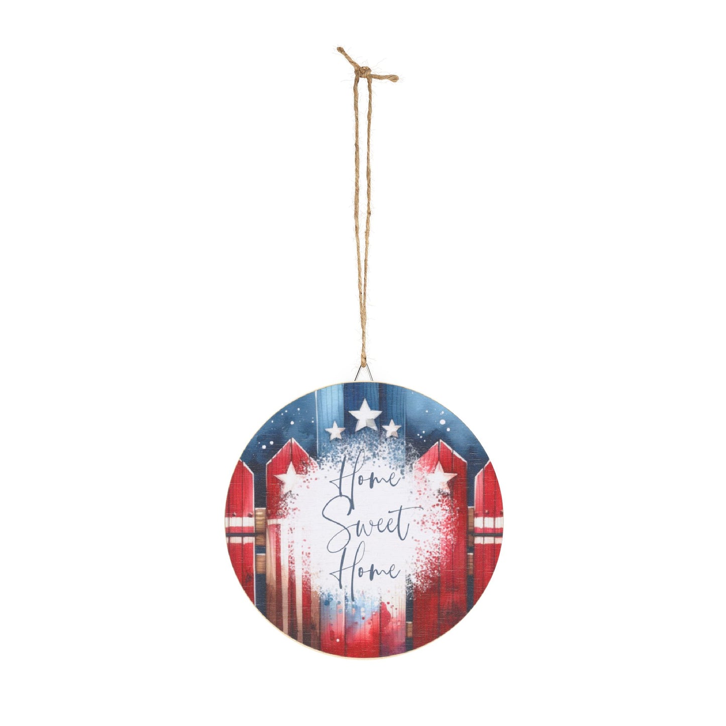 Patriotic “Home Sweet Home” Round Wood Sign — Americana Porch & Wall Decor