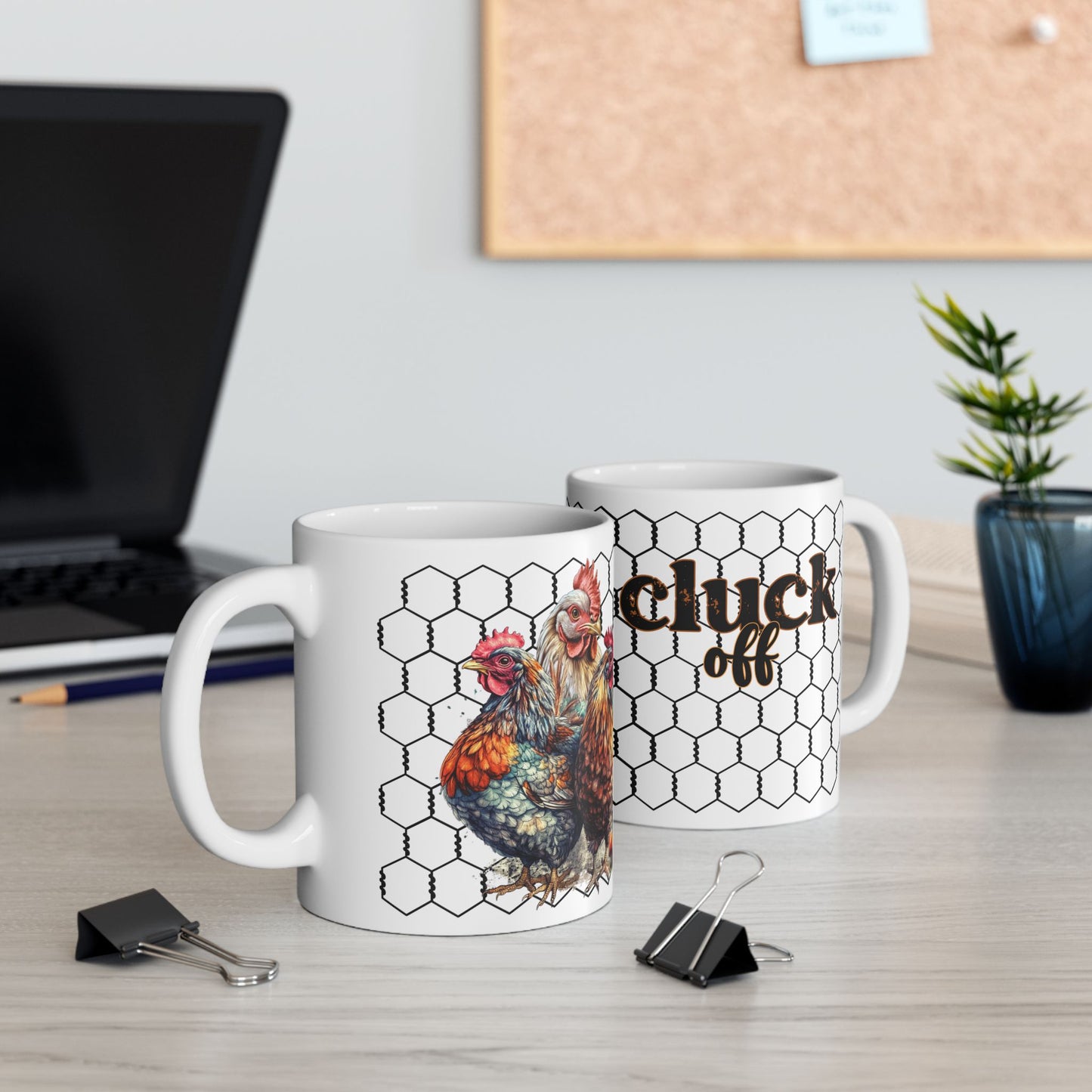 Cluck Off Chicken Coop Ceramic Mug — Farmhouse Hen & Chick Coffee Cup (11oz/15oz)