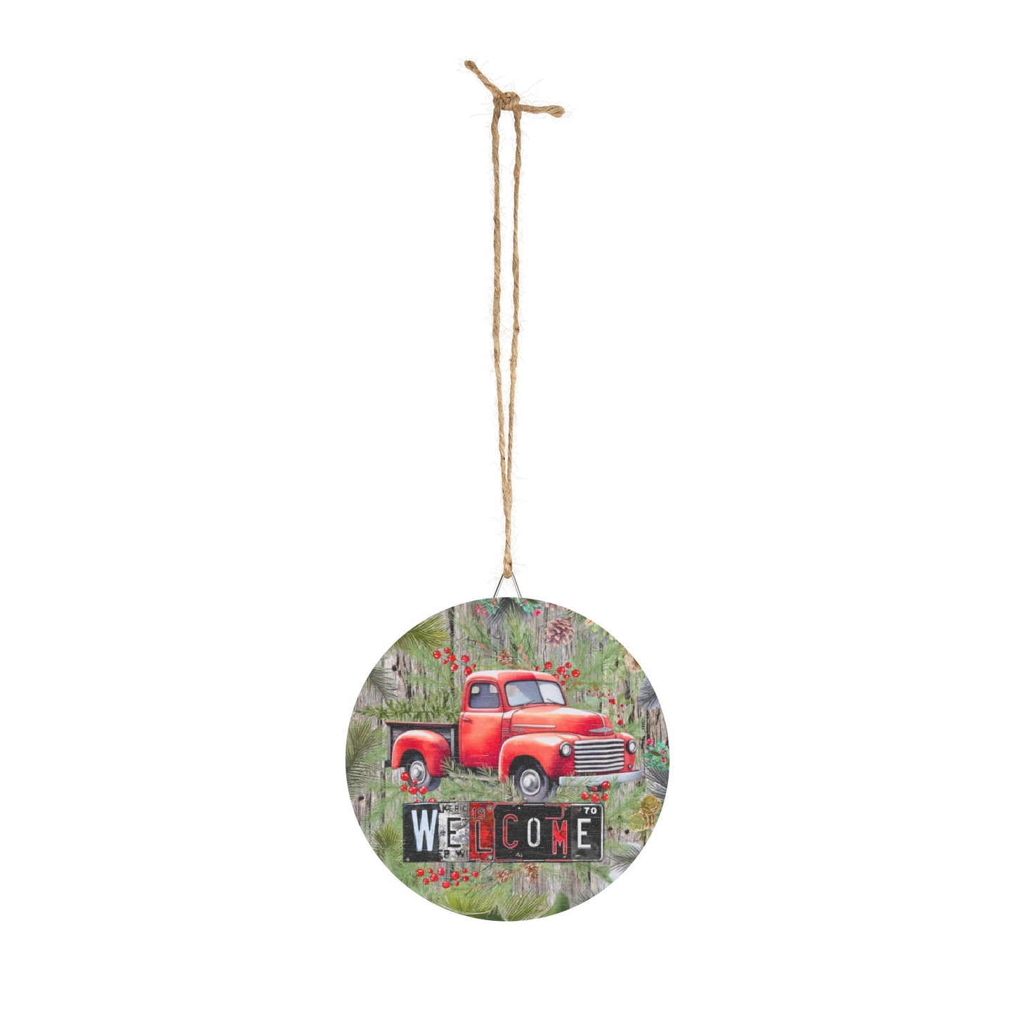 Welcome Red Truck Round Wood Sign — Rustic Farmhouse Décor for Porch, Entryway & Holiday (Welcome Text)