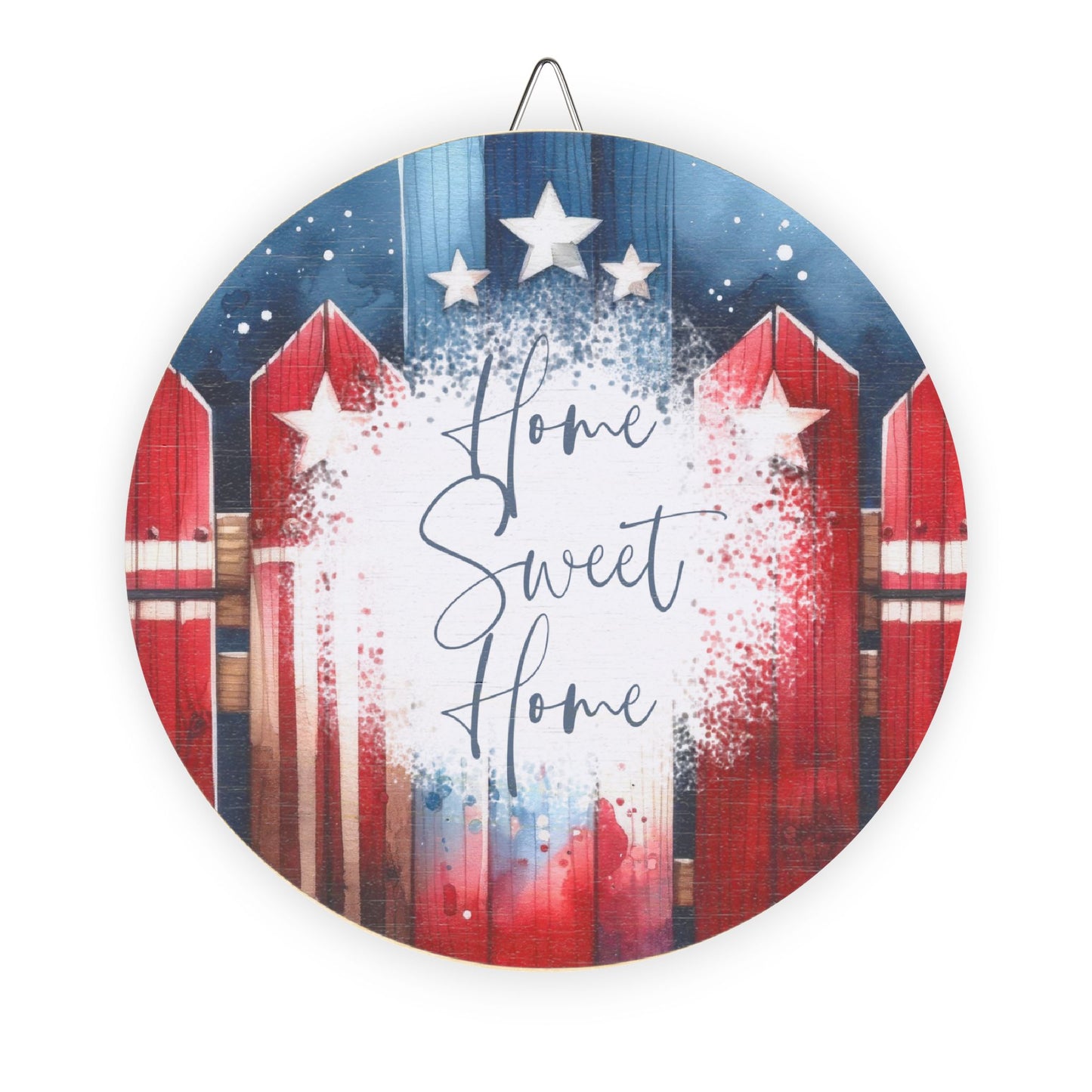 Patriotic “Home Sweet Home” Round Wood Sign — Americana Porch & Wall Decor