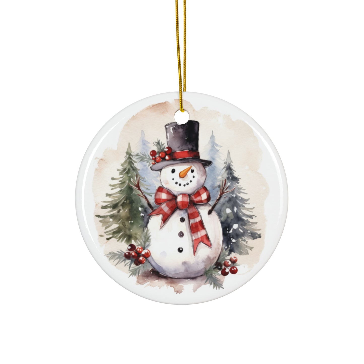 Snowman Ceramic Ornaments - Winter Holiday Decor, 2-Sided Print (Available in 1, 3, 5, 10 pcs)