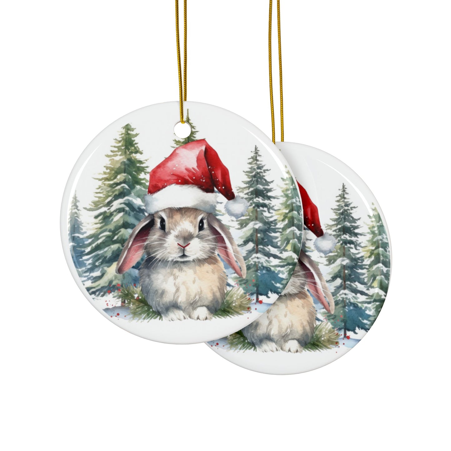 Baby Bunny Ceramic Ornaments - 2-Sided Christmas Decor