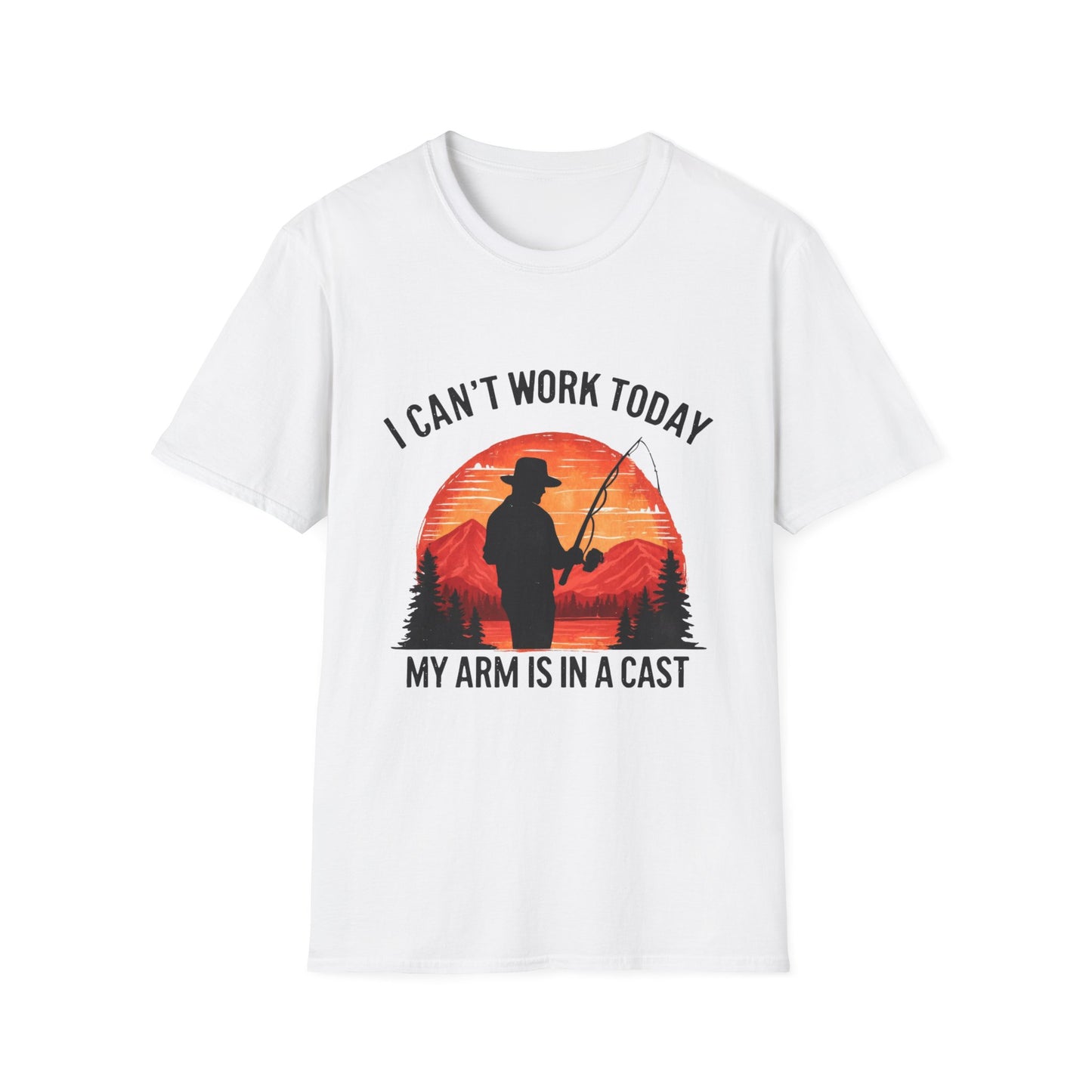 Fishing T-Shirt — "I Can't Work Today, My Arm Is in a Cast" Vintage Sunset Gift