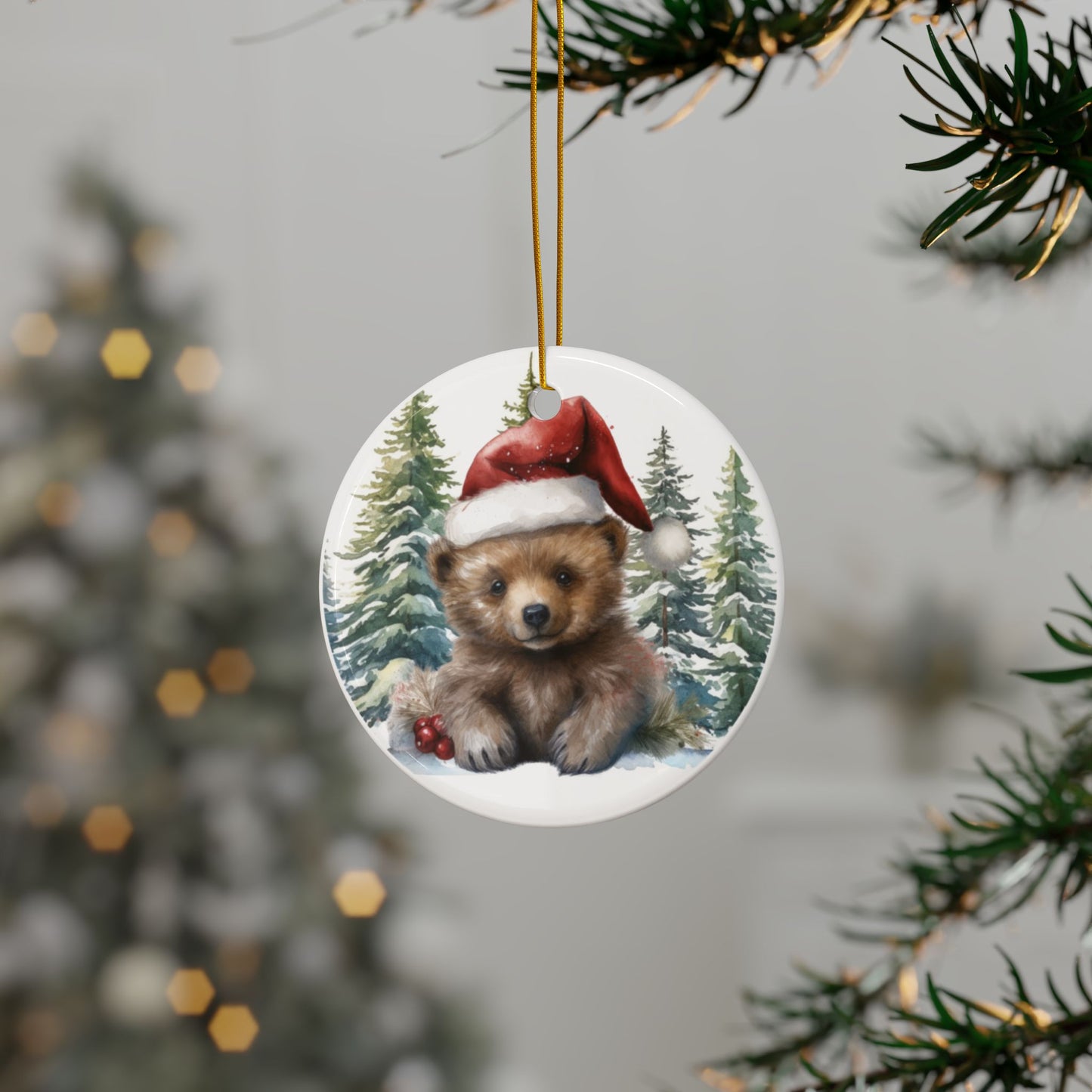 Baby Bear Ceramic Ornaments - 2-Sided Print for Holiday Decor