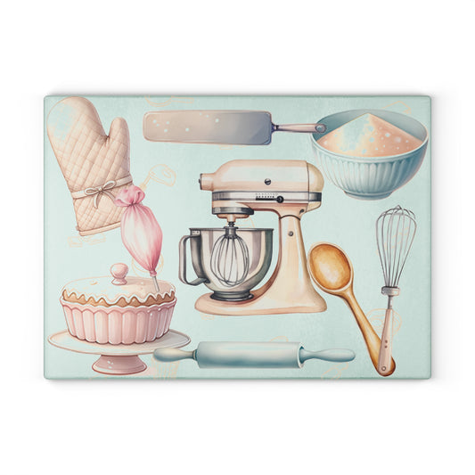 Pastel Baking Kitchen Glass Cutting Board — Mixer & Bakeware Design