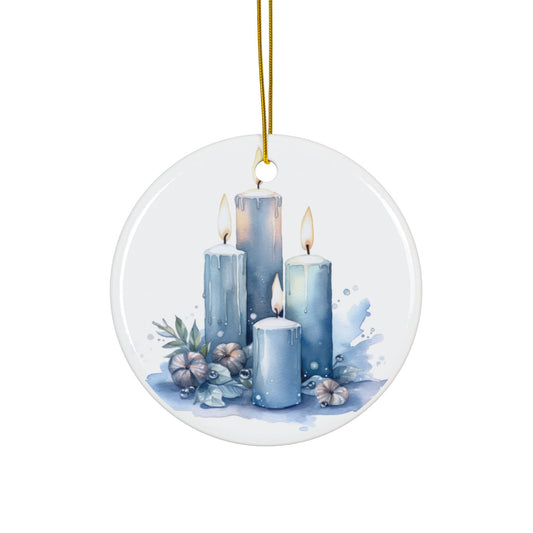 Blue Candle Ceramic Christmas Ornaments