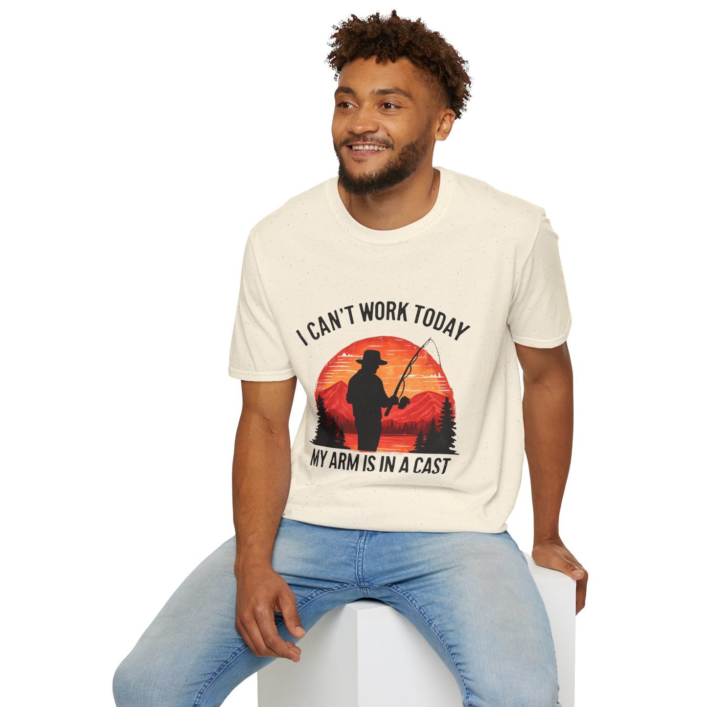 Fishing T-Shirt — "I Can't Work Today, My Arm Is in a Cast" Vintage Sunset Gift