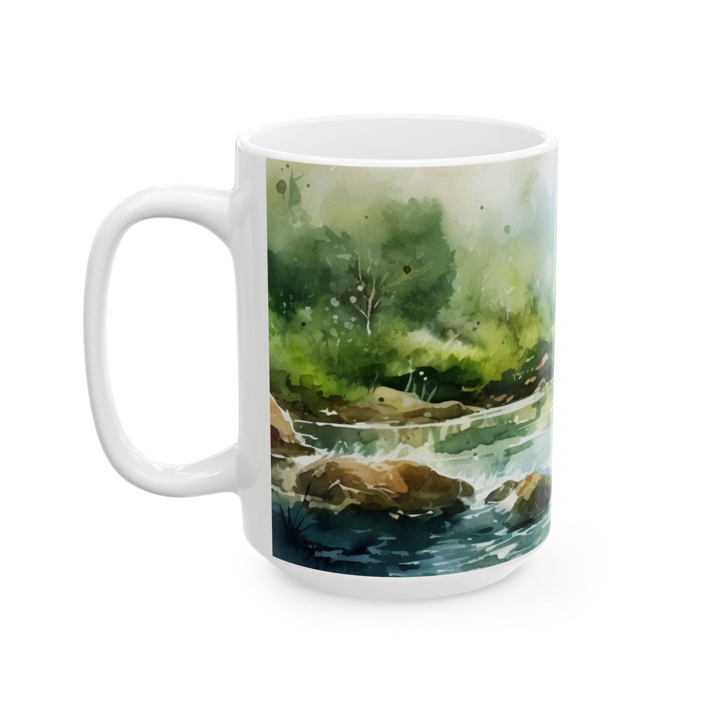 Fly Fishing Scenic Ceramic Mug — Angler River Landscape Coffee Cup (11oz, 15oz)