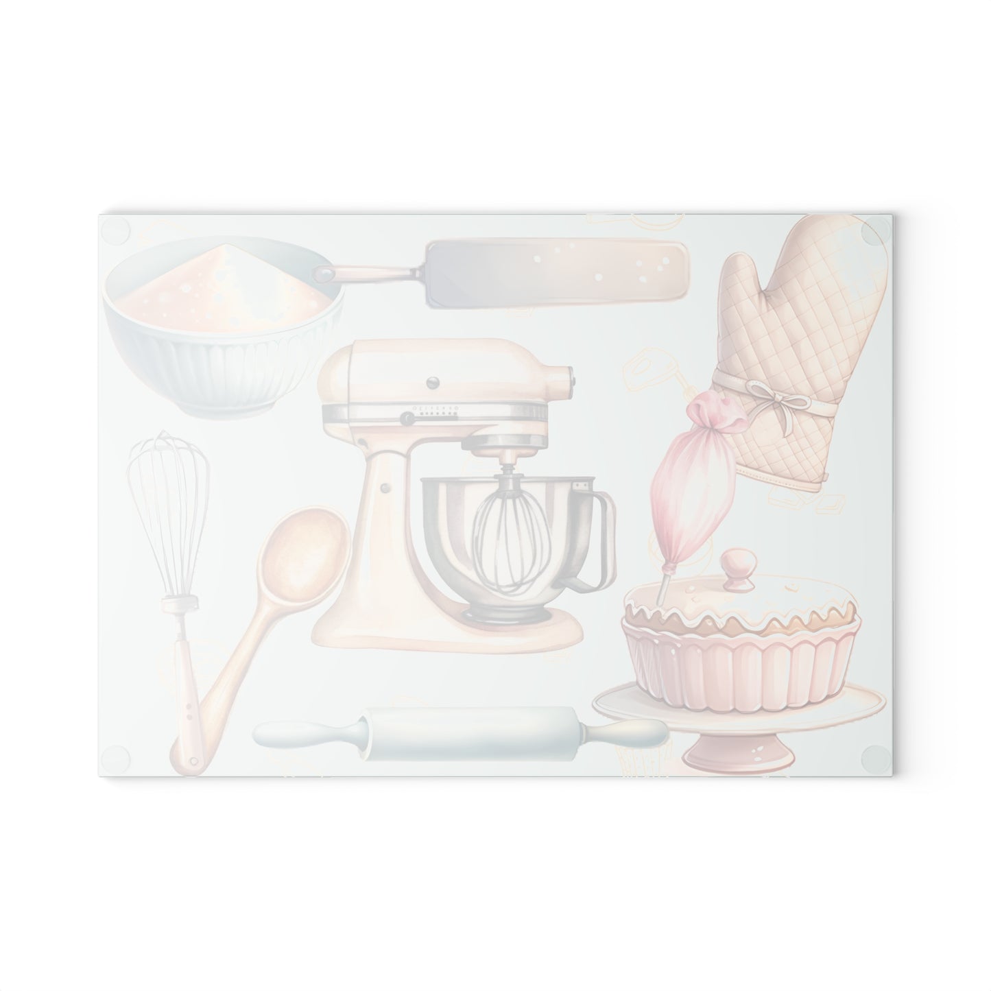 Pastel Baking Kitchen Glass Cutting Board — Mixer & Bakeware Design