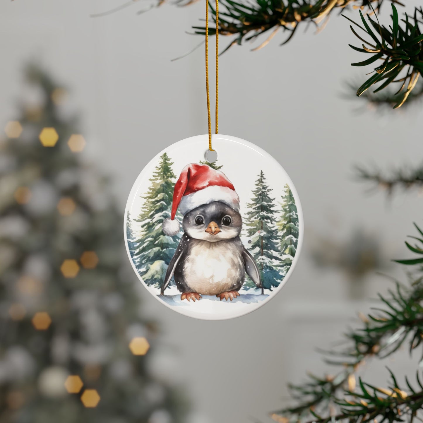 Baby Penguin Ceramic Ornaments - Festive 2-Sided Christmas Decor