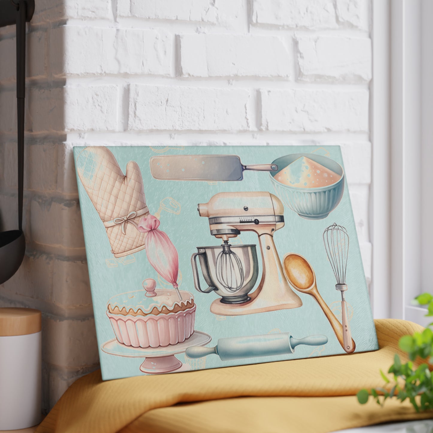 Pastel Baking Kitchen Glass Cutting Board — Mixer & Bakeware Design