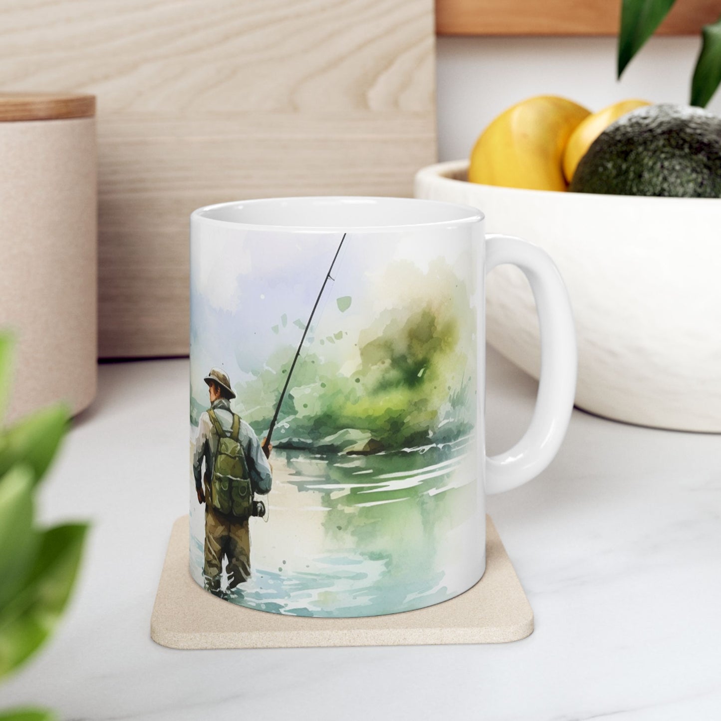 Fly Fishing Scenic Ceramic Mug — Angler River Landscape Coffee Cup (11oz, 15oz)