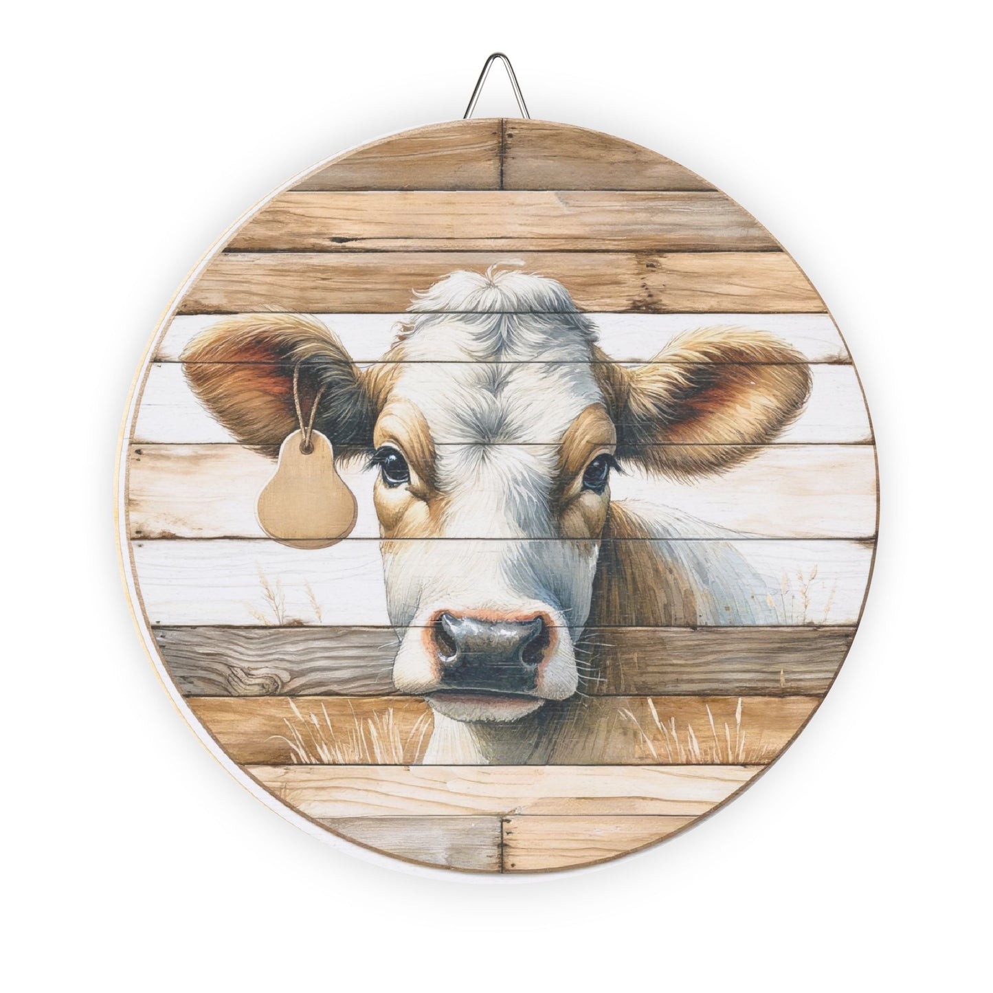 Rustic Cow Round Wood Sign — Farmhouse Wall Decor