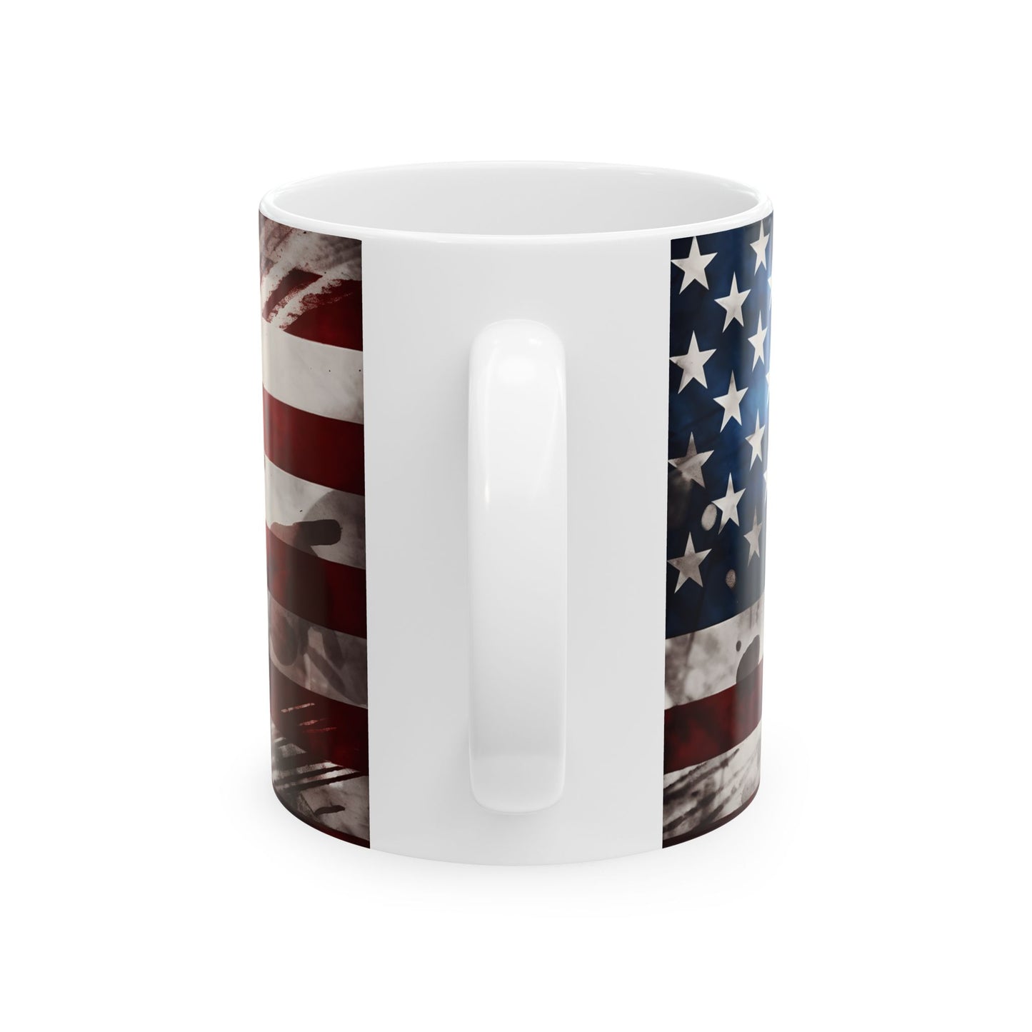 American Flag Ceramic Mug — Vintage Distressed USA Patriotic Coffee Cup (11oz, 15oz)