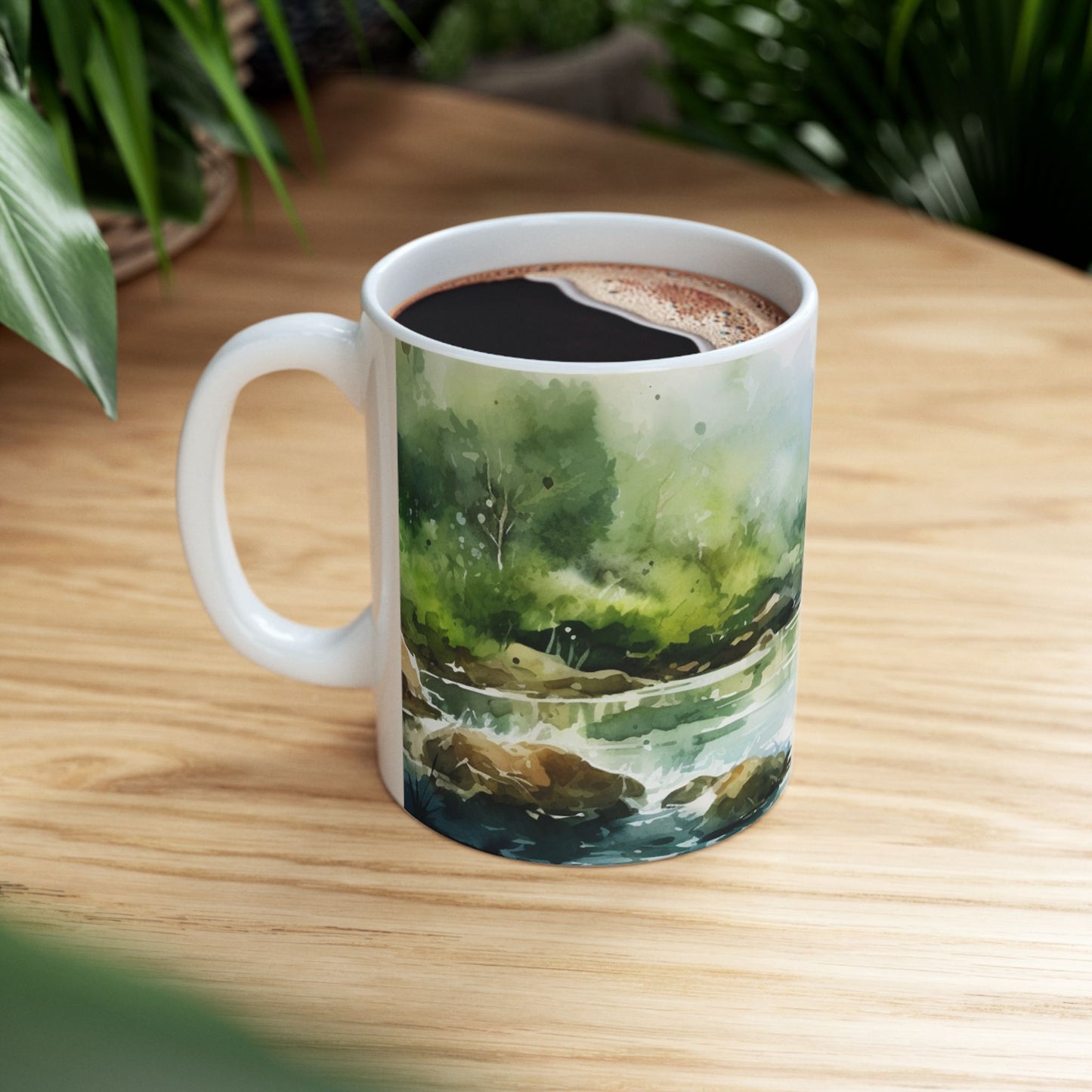 Fly Fishing Scenic Ceramic Mug — Angler River Landscape Coffee Cup (11oz, 15oz)