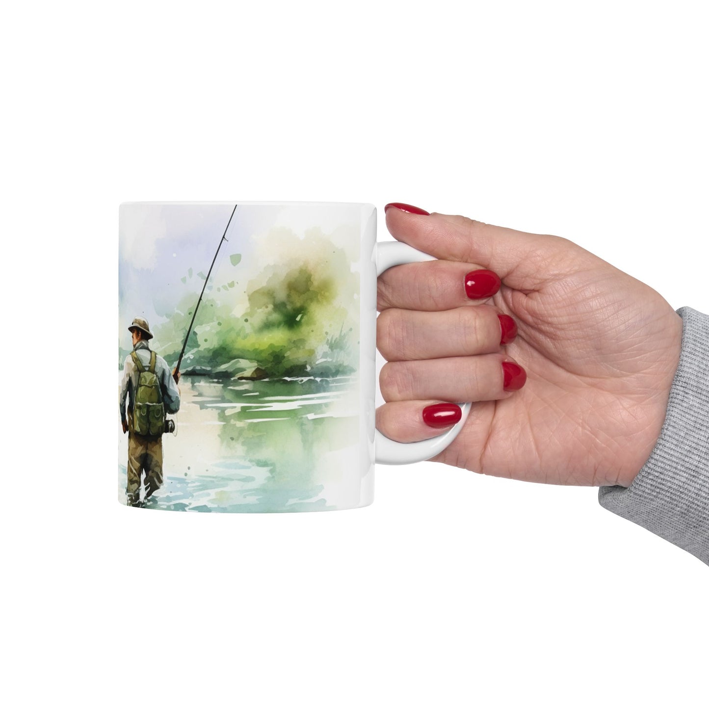 Fly Fishing Scenic Ceramic Mug — Angler River Landscape Coffee Cup (11oz, 15oz)