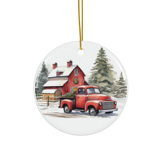 Country Barn Double-Sided Ceramic Ornaments - Charming Holiday Decor